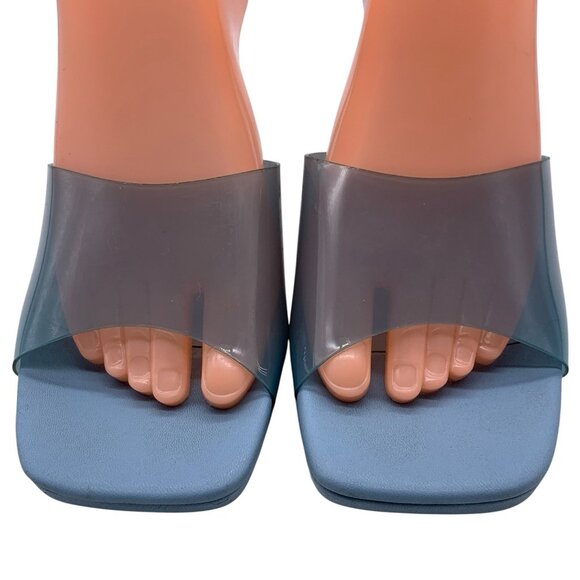 Steve Madden Lipa Square Open Toe Slip-On Spool Heels Mules Sandals Sz 10 Blue - Picture 5 of 15